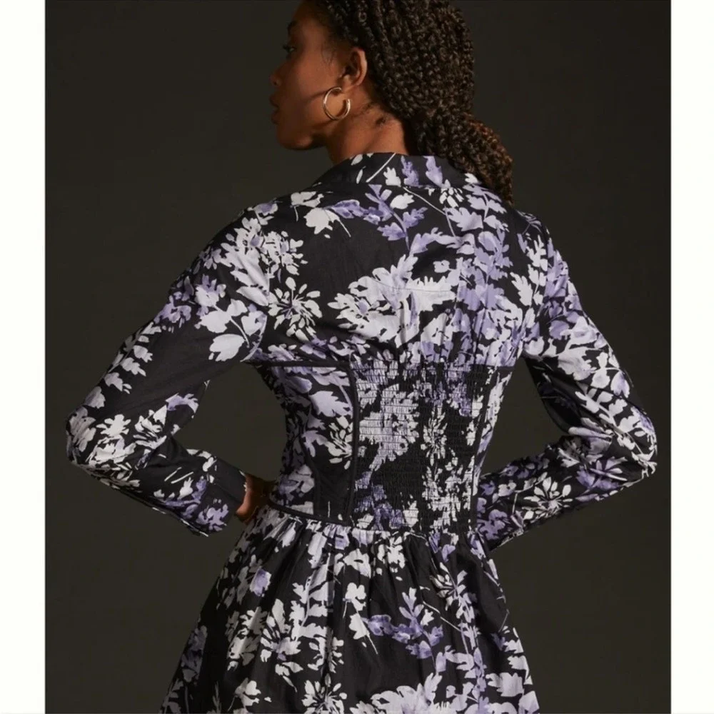 Anthropologie Corset Shirt Dress 6 Floral Button Front